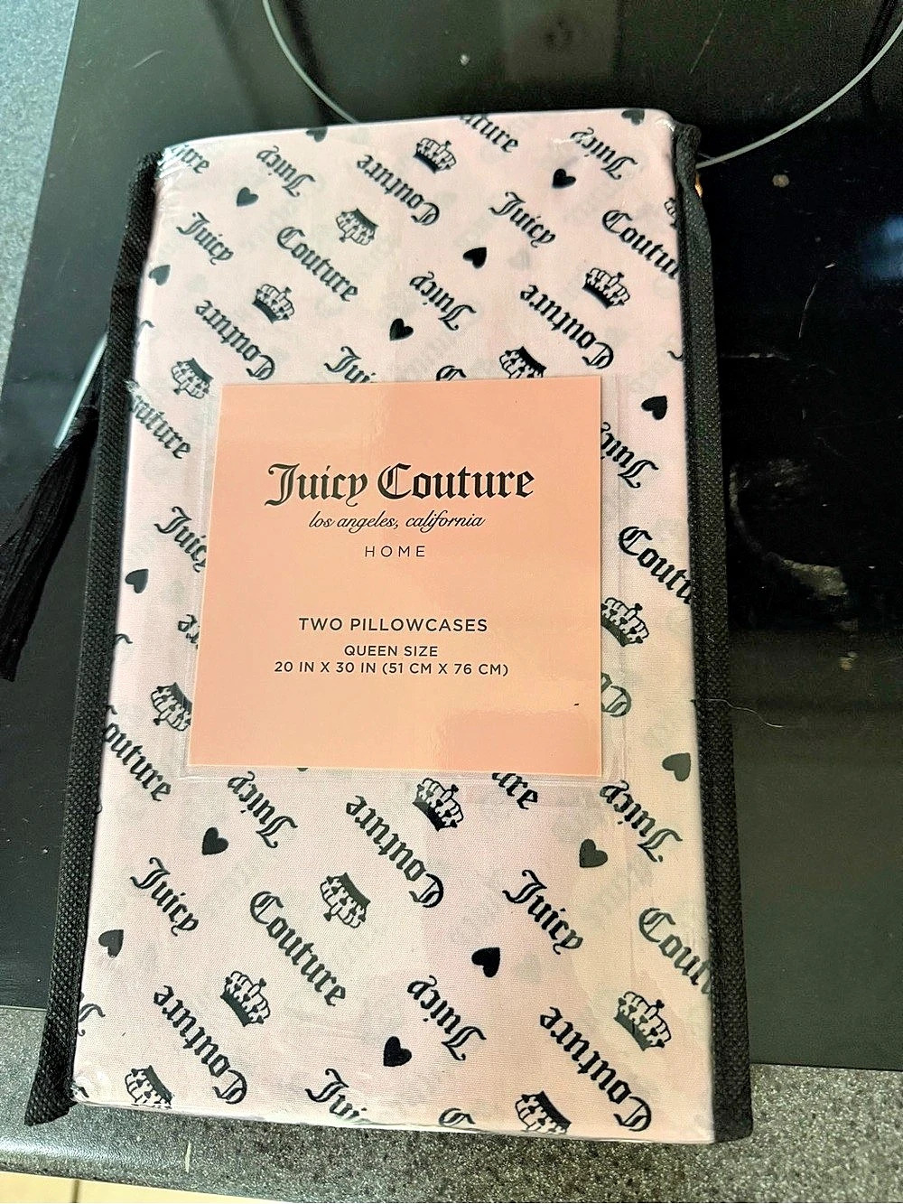 Juicy Couture Logo Diagonal Heart Pillowcases Pink & Black Queen